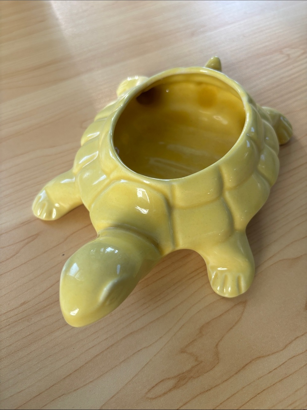 Vintage Pottery Turtle Planter Bright Yellow Glaze MCM